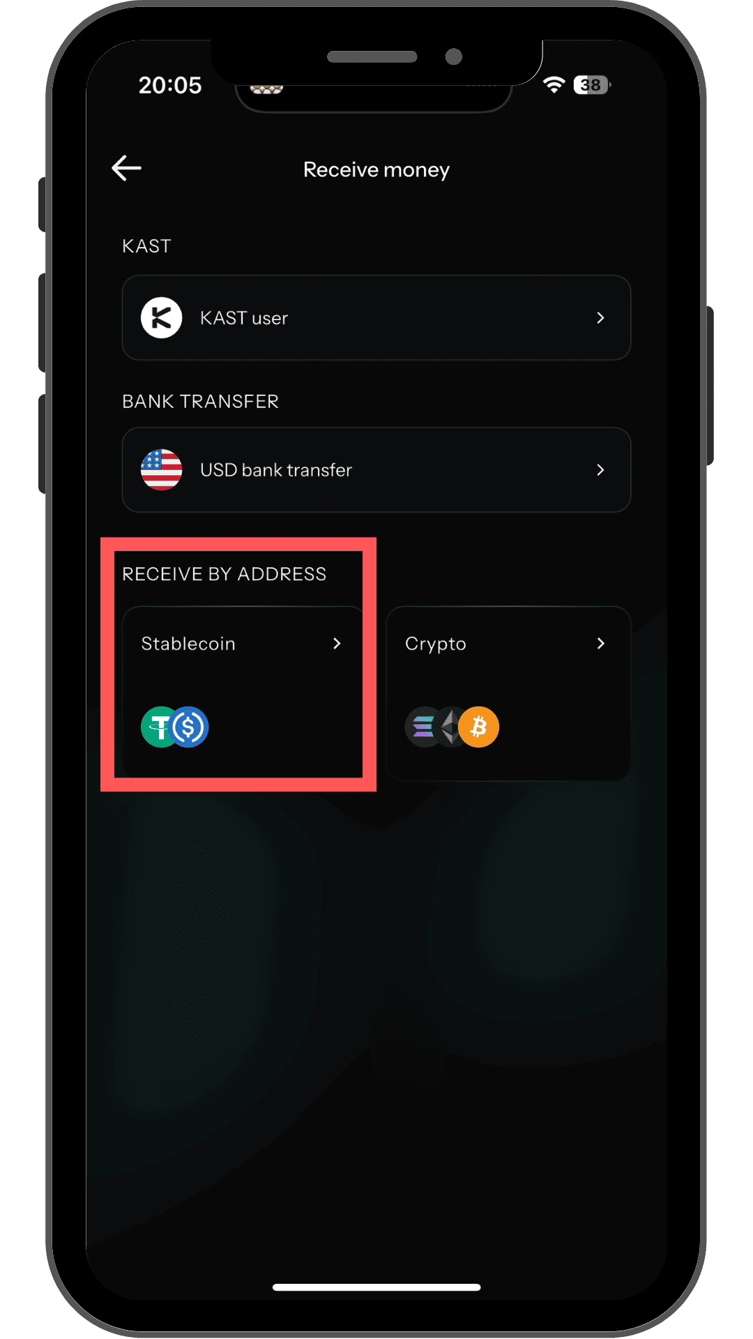 KASTの受け取り方法でStablecoinを選ぶ